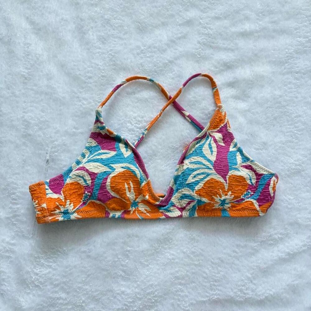 Roxy Colorful Floral Bikini Top Women's Small Coastal Beach Pool Swim Feminine